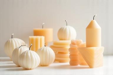 Set of uniquely shaped decorative candles